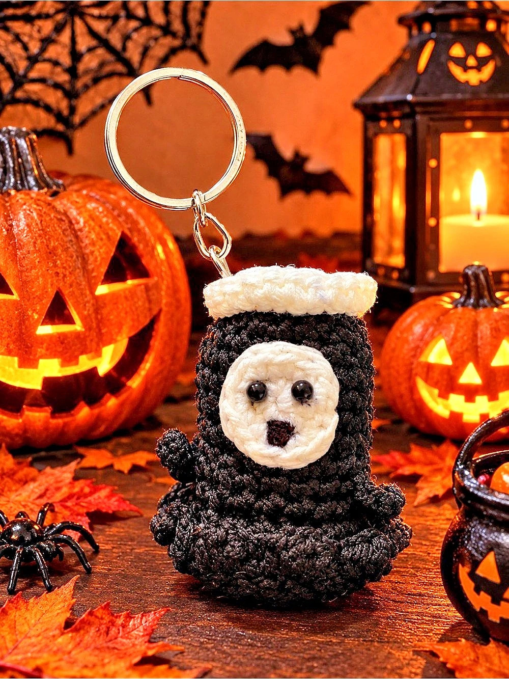 Black & White Crocheted Character Keychain